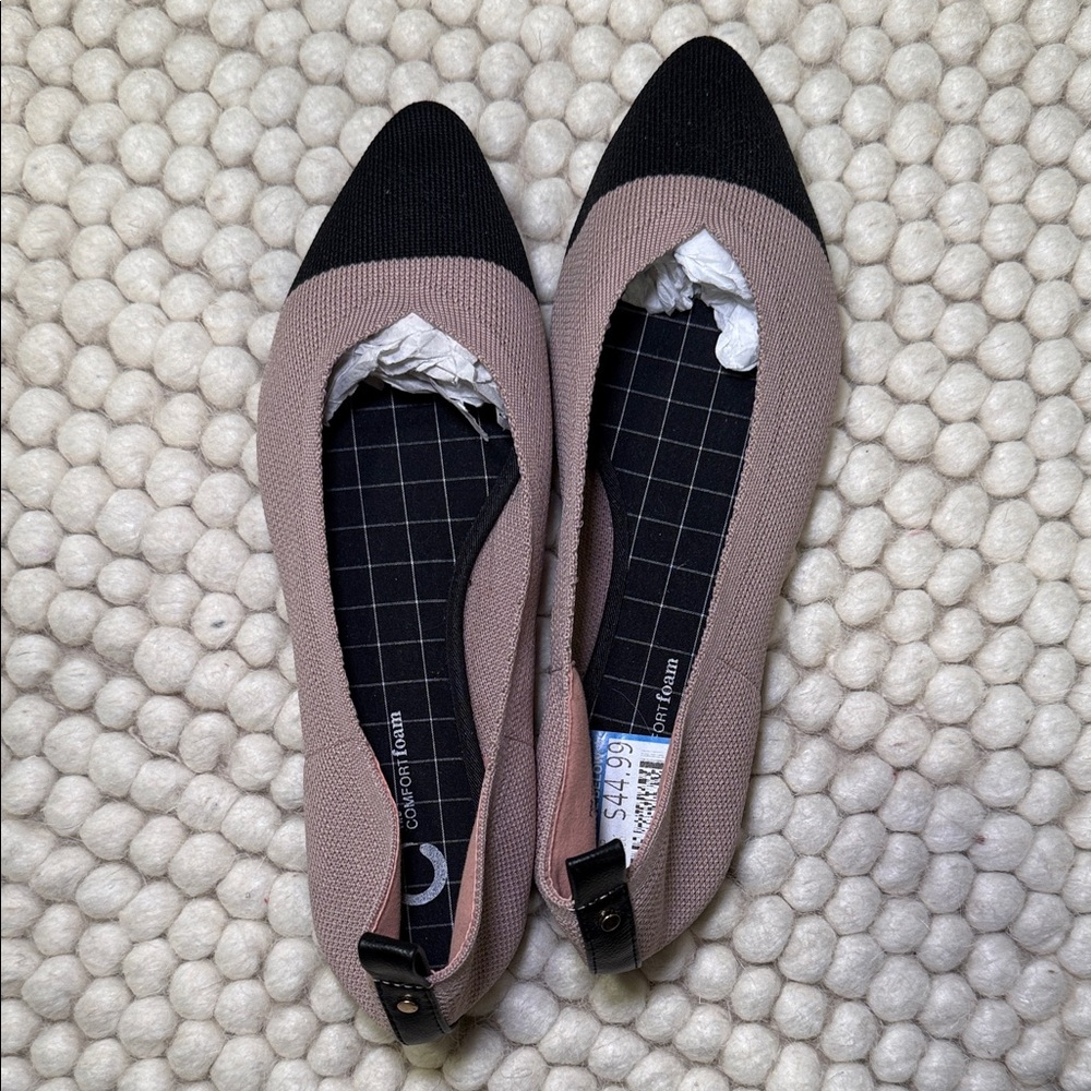 Rothy’s-style Knit Black and Pink Flats | Size 9.5
